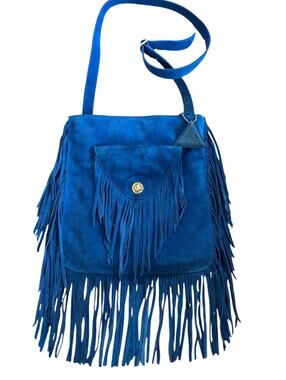 Sorial Blue Boho Suede Fringe Crossbody Bag